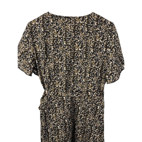 SHEIN Dress Women Short Sleeve Mini Ruffle V Neck Wrap Style Black Brown 12 Boho - Picture 9 of 13